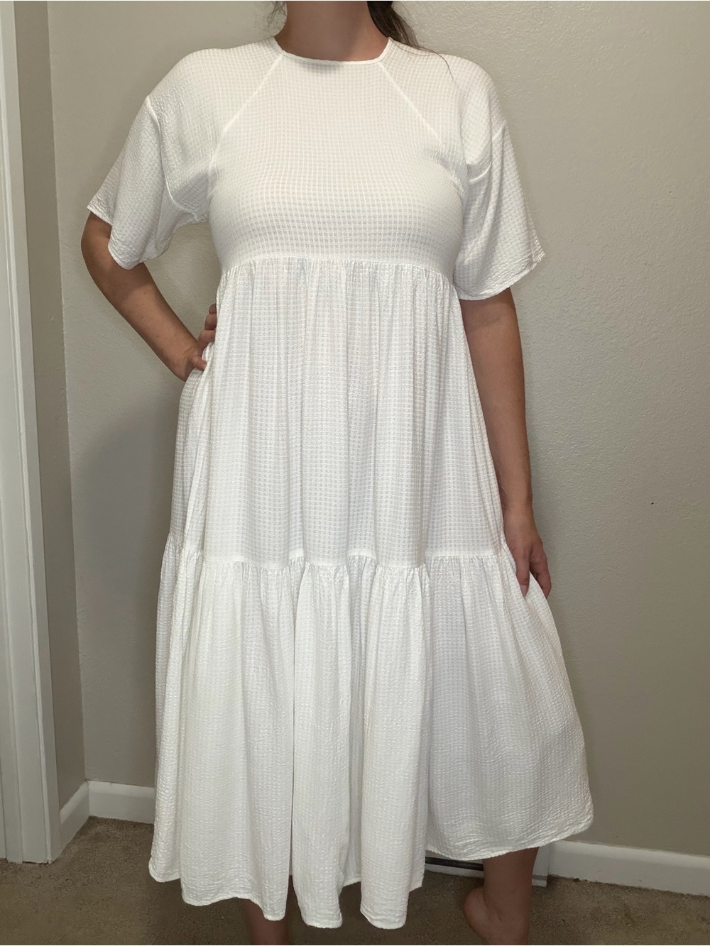 Christy Dawn White Textured Deadstock Midi Dress Medium Cottagecore